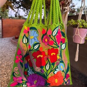 Vibrant Floral Embroidered Tote Bag